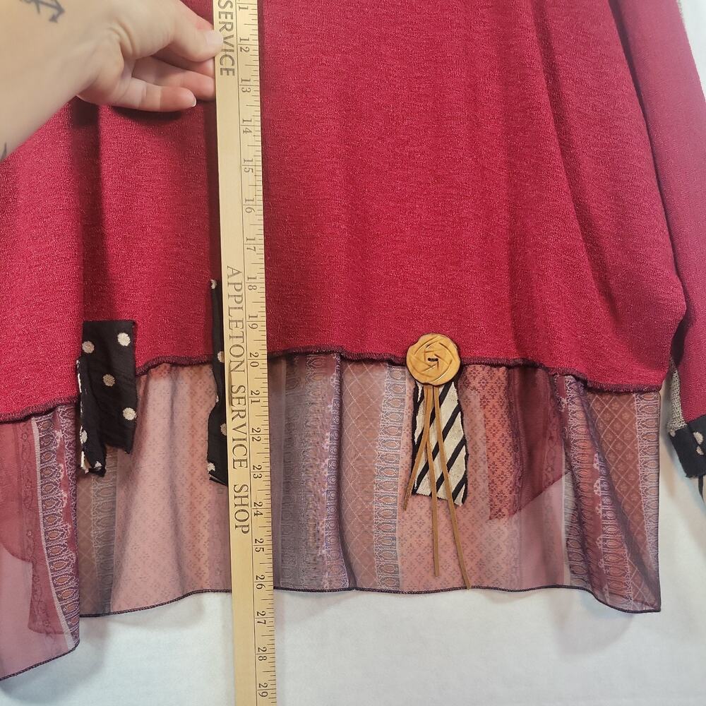 Vintage Lee Anderson Red Boho Tunic Blouse SZ M USA Button Fringe Lace Accent - Picture 6 of 8